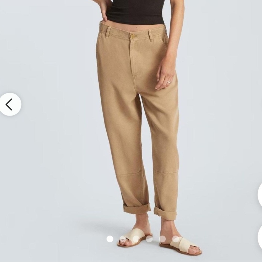 Everlane Womens 2 Relaxed Chino Pants Khaki Tencel Lyocell High Rise Tapered leg